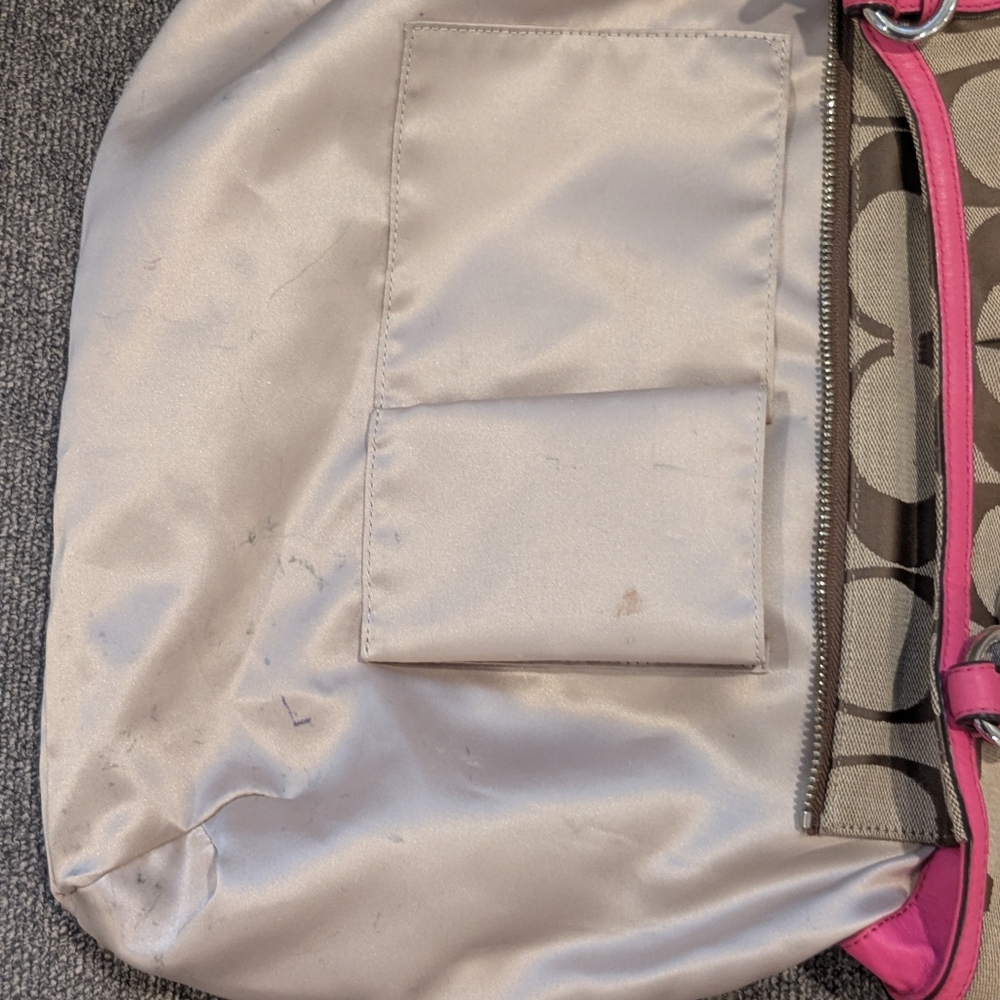 Coach Tote Carry All With Coach Jacquard And Pink Leather Trimp With Zipper - Picture 10 of 12